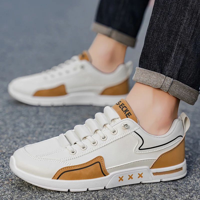 

Men's Casual Shoes Flat Round-toed Fashionable Color-blocked Lightweight and Wear-resistant Lace-up Walking Sports Shoes