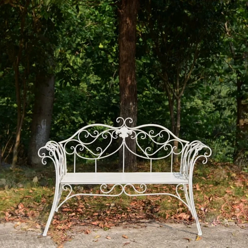 

American Country Iron Double Chair Bench Villa Garden Courtyard Decoration Leisure Chair Park Outdoor Back Chair