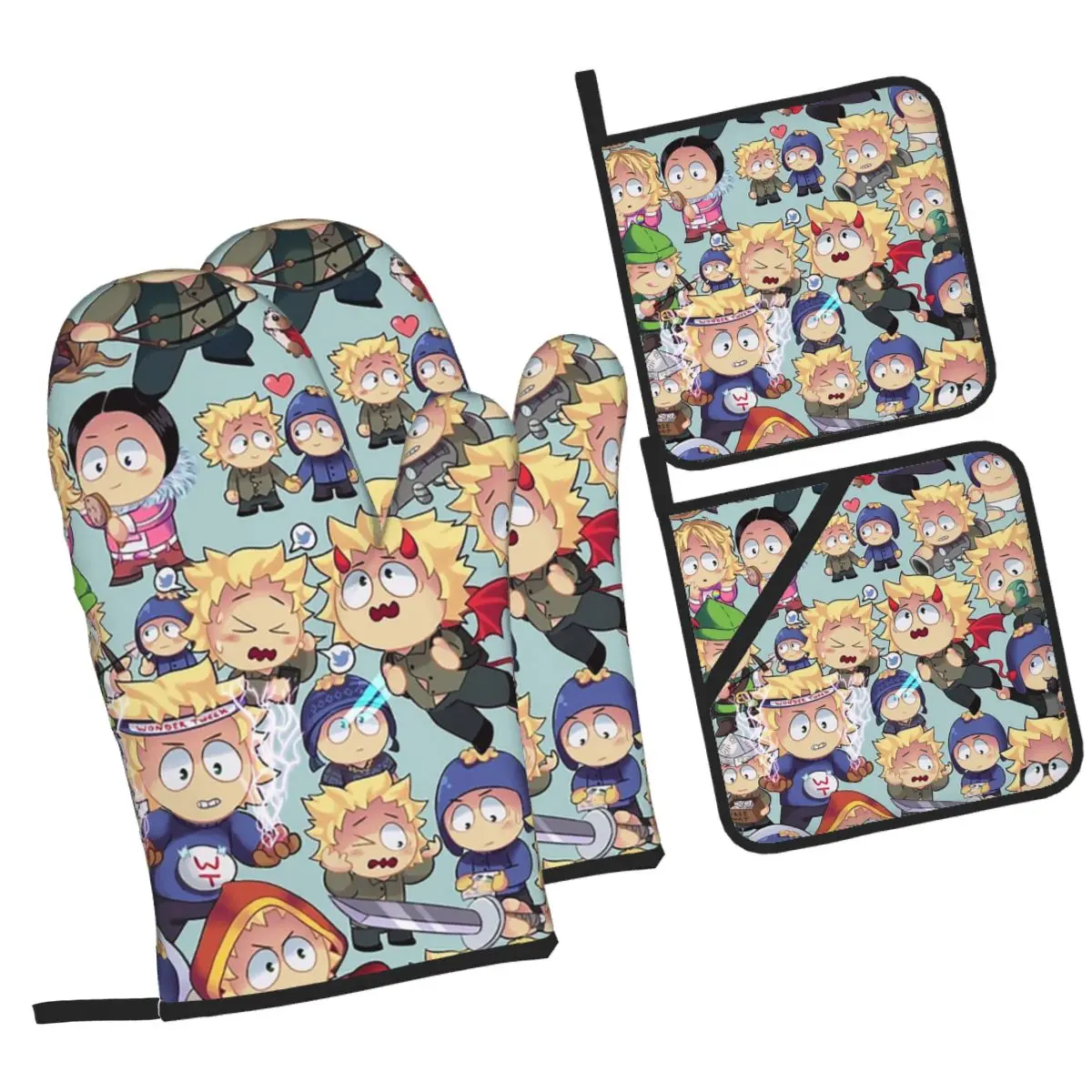 South Park- Tweek X Craig Collage Oven Mitts and Pot Holder Sets of 4 for Baking Cooking Grilling Resistant Non-Slip Gloves