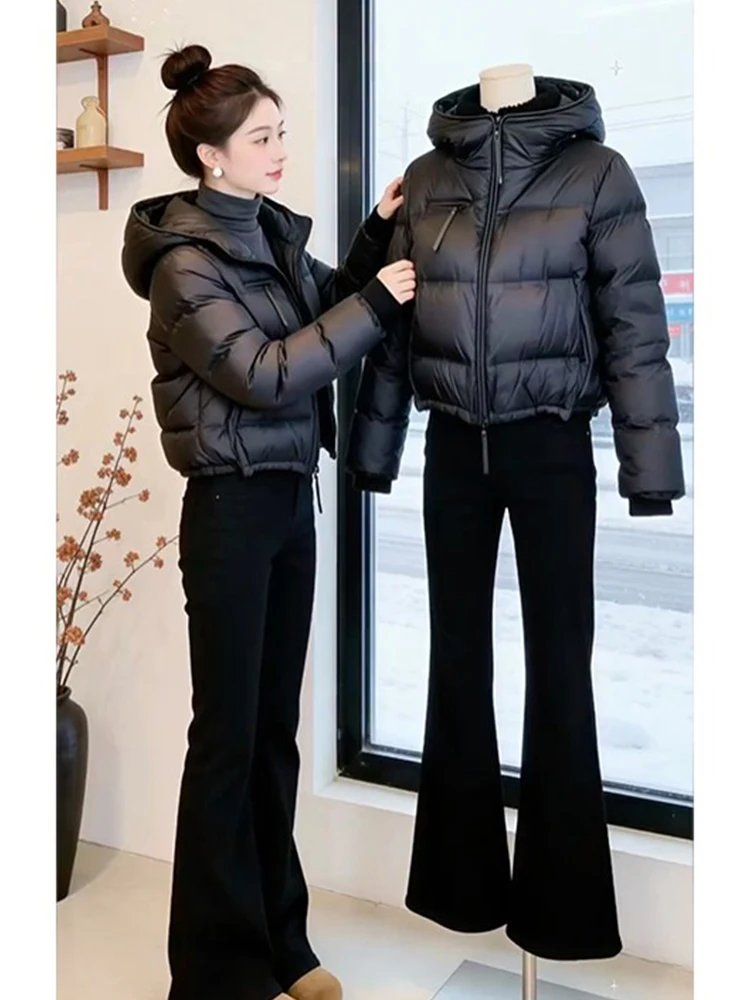 

Women's Hooded Thiened Cotton Jaet Faionable Winter Outerwear Korean Sle Loose Fit Zipper Closure Color