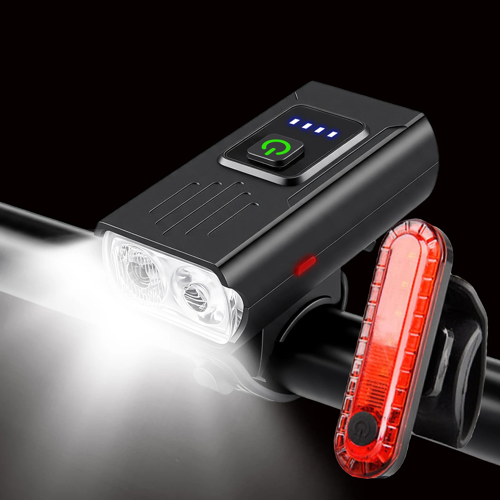 Two-Pack (Front Light + Tail Light) Bicycle Lights, Rechargeable, Ultra-Bright Bicycle Front Light, Easy to Install, Flashlight Warning Light, Bicycle Tail Light for Night Riding