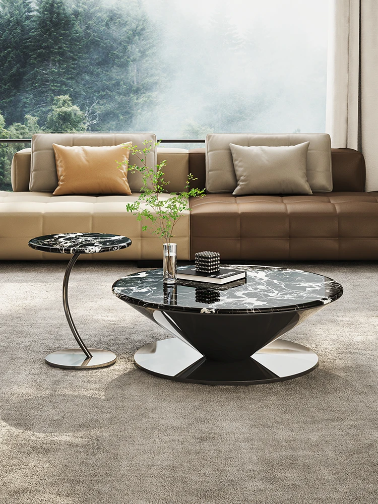 Natural luxury stone black rose flying saucer coffee ta ble combination living r oom light luxury table