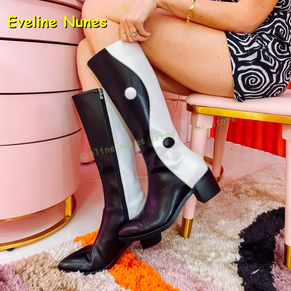 Taiji Pattern Fashion Knee High Boots Round Toe Chunky Heels Zipper Closure Mixed Colors Women Splicing Fashion Boots 2026 Trend