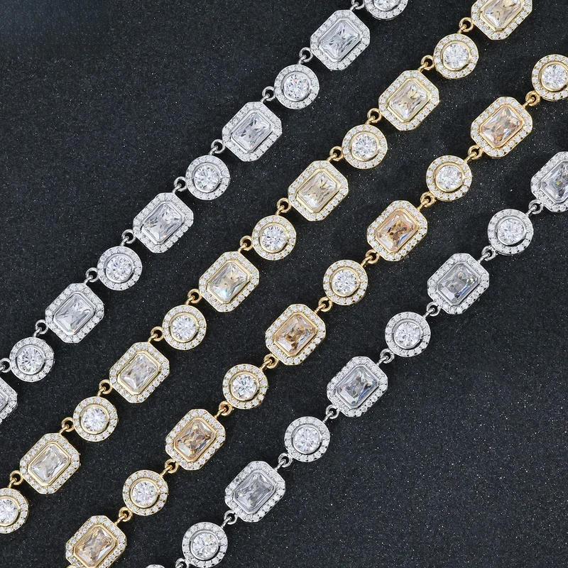 Retro hip hop men mixed shape crystal tennis set adjustable necklace bracelet for rapper streetwear night gathering occasions