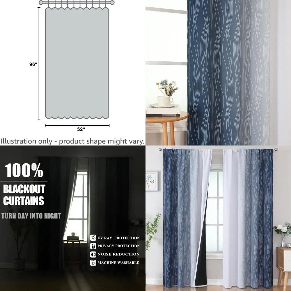 

Термоизолирующие светонепроницаемые шторы Ombre Navy Blue & White, 96 дюймов (52W x 96L), комплект из 2 панелей для спален и раздвижных дверей