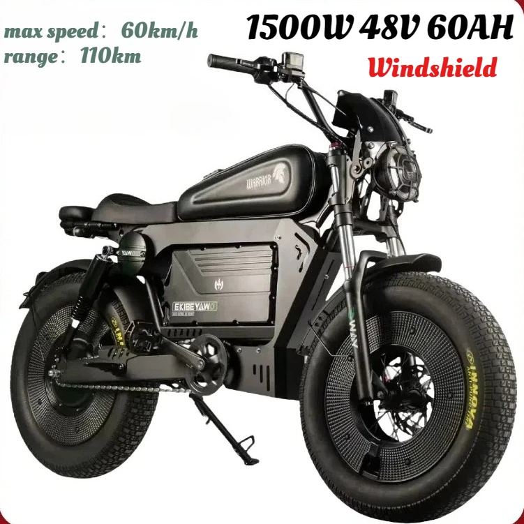 new ZPW Black Warrior motorcycles 3000w motor 48V 60AH battery With protective case E bike 20inch tire Off-road Electric Bike image 2