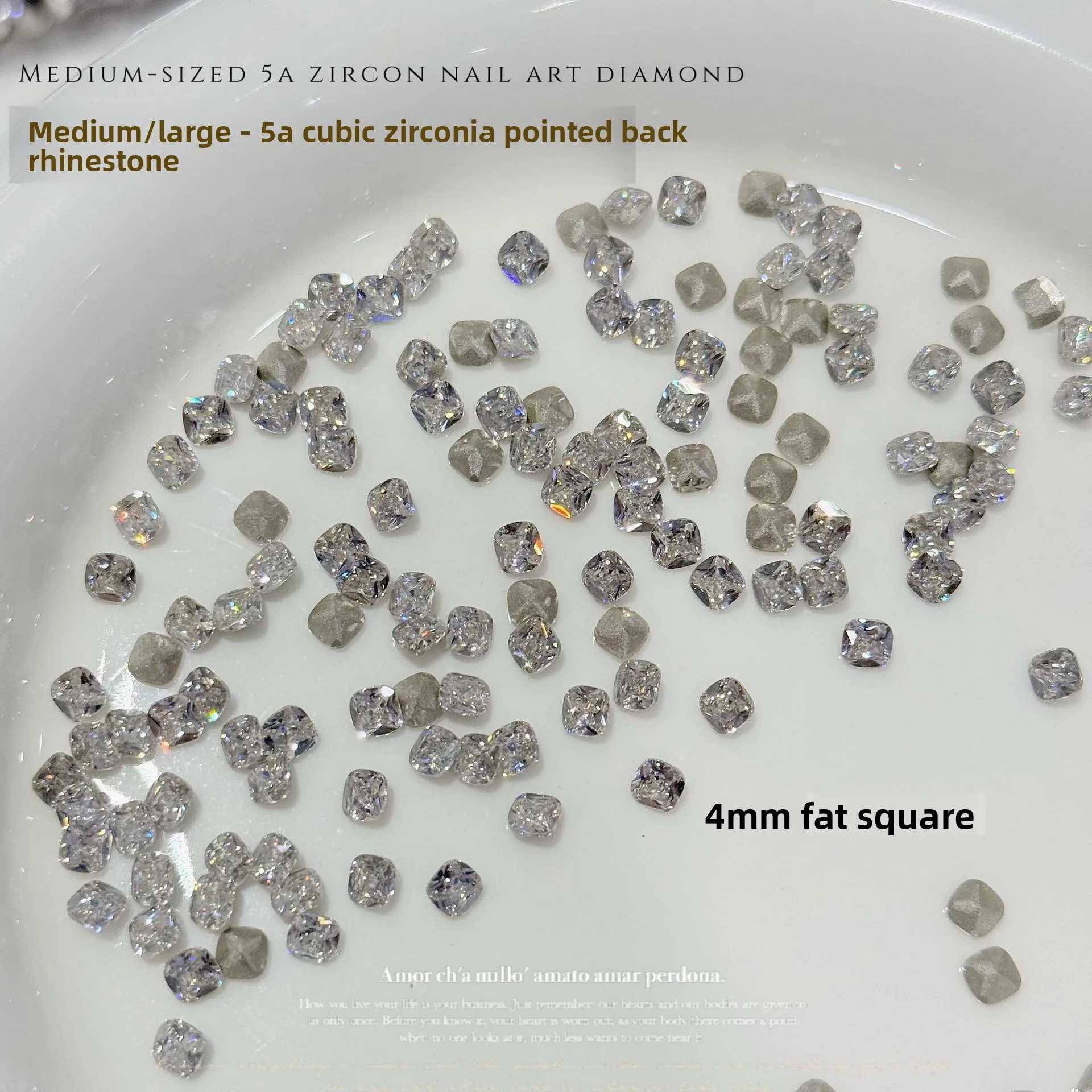 2026 Mittelgroße bis große 5A Zirkonia-Nagelsteine mit spitzer Rückseite, super glitzernde, ausgefallene quadratische Herz-Zuckerwürfel, stapelbare Nagelkunst-Dekorationen – Detail 9