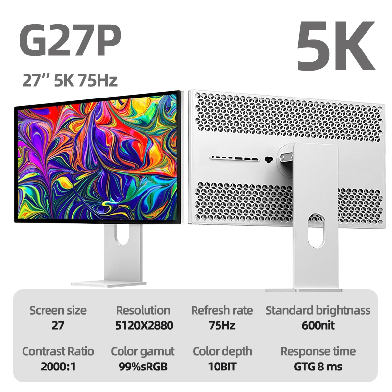 

G27P 27 Inch 5K 75Hz LED Gaming Office Monitor Retina Display for Photography Design Desktop Use Aluminum Vertical