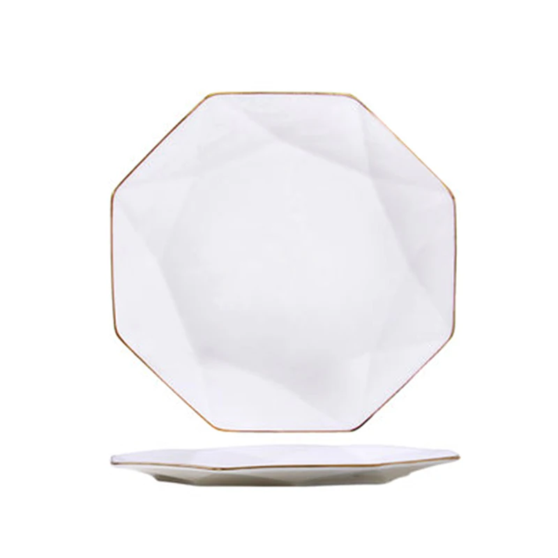 White Plate Ceramic Steak Plate Sushi Dessert Flat Plate Characteristic Hotel Restaurant Dinner Plate Octangle Western Food Dish