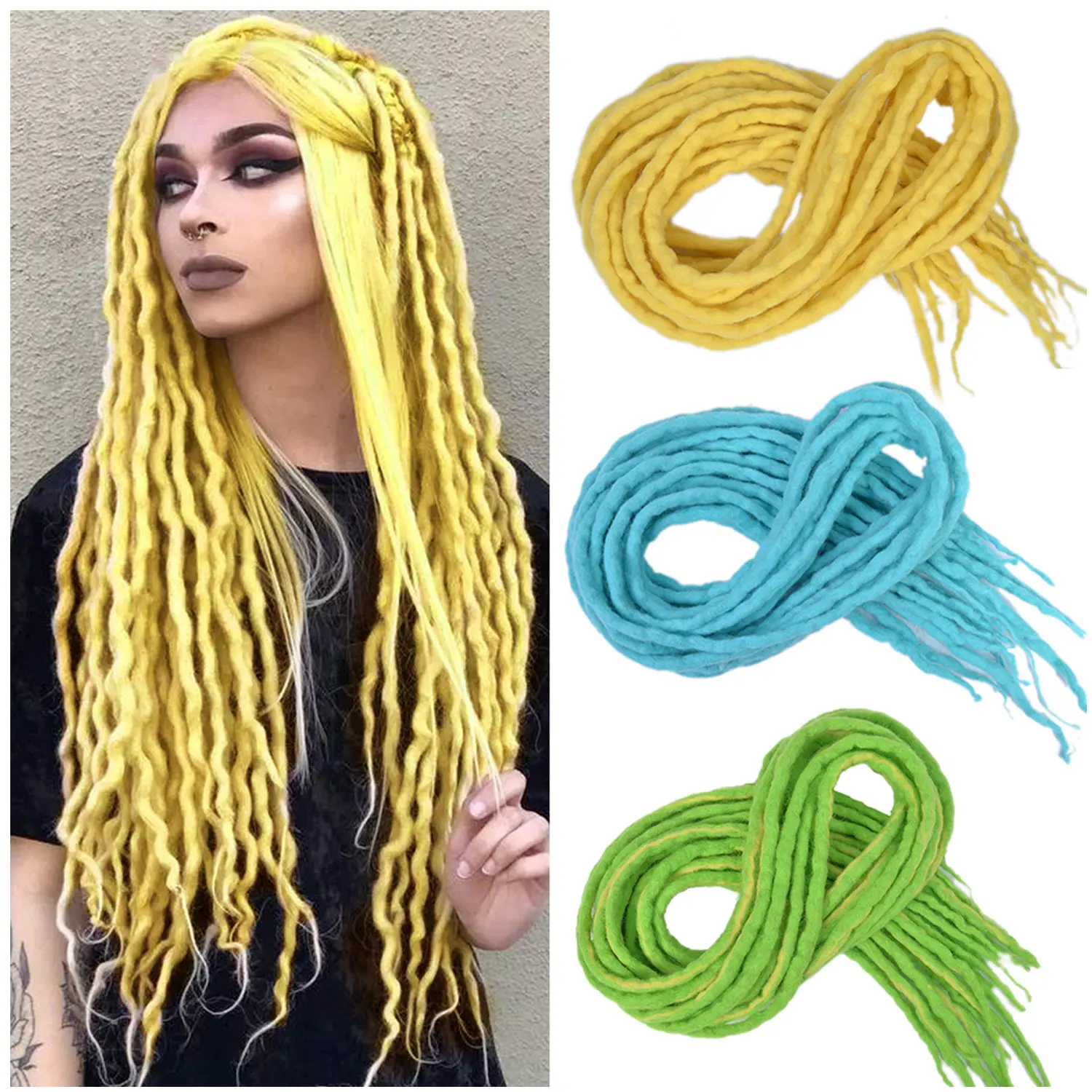 Rastas sintéticas de ganchillo para hombres y mujeres, extensión de cabello trenzado hecho a mano, lana suave, estilo Hip Hop