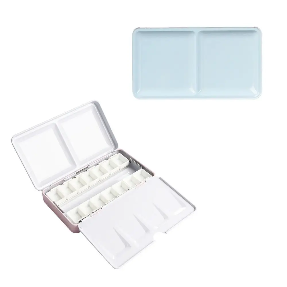 Portable Foldable Painting Box Empty Small Size Watercolor Storage Metal Half Pans Watercolor Paint Box Art Supplies