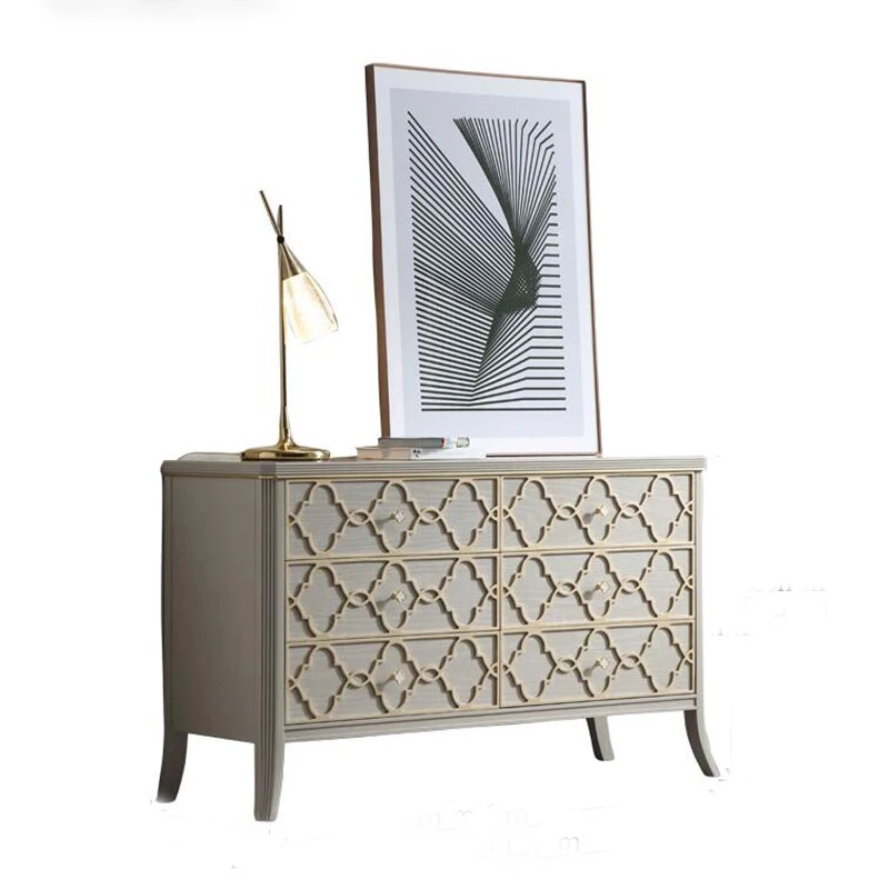 

American light luxury door cabinet simple living room decoration solid wood carving flower bucket cabinet entrance hall cabinet