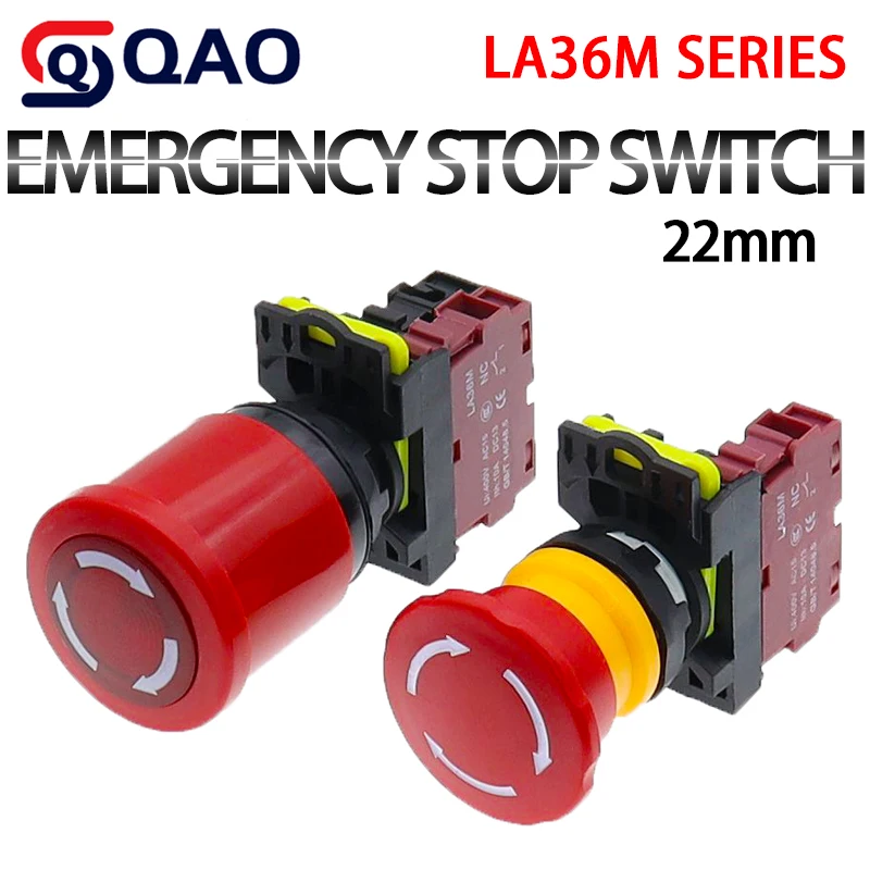 

LA36M Push Button Switch Power Emergency Stop LA36M-01ZS normally closed Latching self-locked switch 10A 1NC/2NC with Fixation