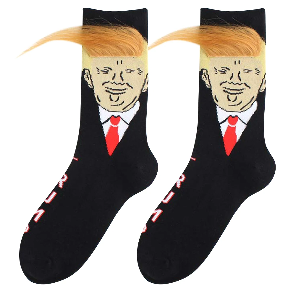 Trump Socks With Hair Trump Face Compression Socks Novelty 3D Fake Hair Trump Socks Soft Hip Hop Socks for Outdoor Sports