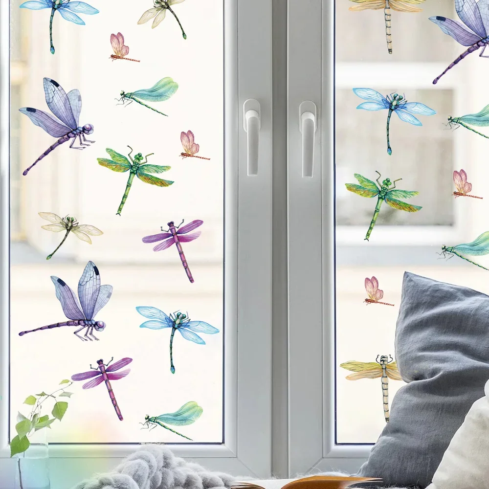 Cartoon ins Wind Dragonfly Glass Decal Sticker Electrostatic Sticker Window Decoration Window Tile Sticker