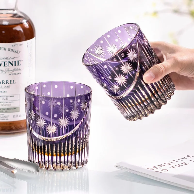 Purple Falling Star Whisky Glass Romantic Hand Carving Crystal Rock Cup Best Wine Gift Vodka Whiskey Snifter Dropshipping