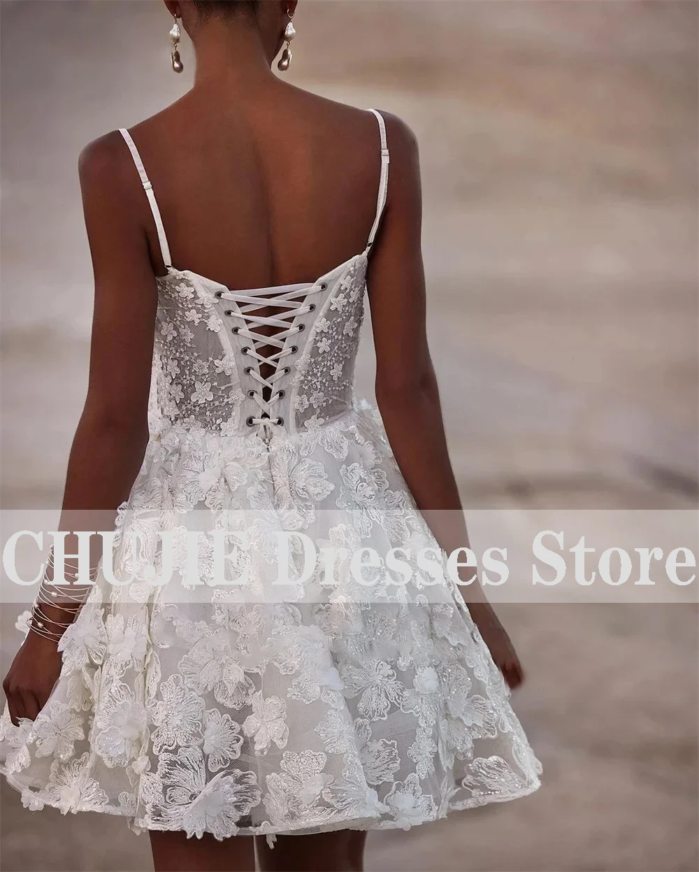 Lace Beading Short Wedding Dresses Spaghetti Straps 3D Flowers Sweetheart Bridal Gowns Formal Party Gowns Homecoming Dress 2024