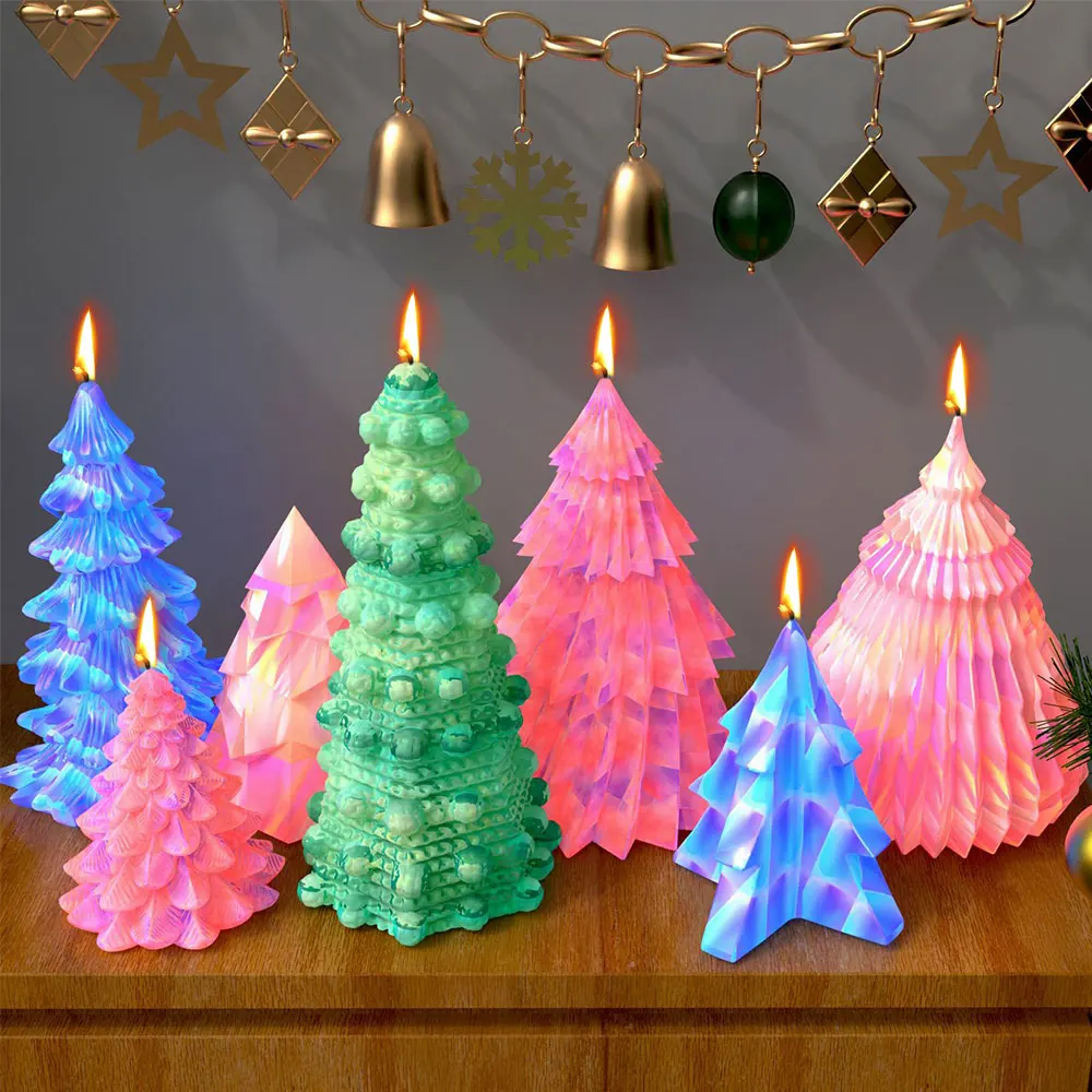 Multi Style Origami Christmas Tree Silicone Candle Mold Striped Pointed Cone Resin Crystal Mould Fest Party Decor Chocolate Gift