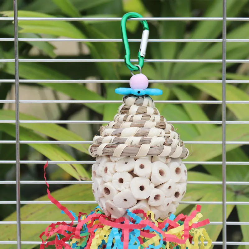 Bird toys, straw hats, colored shredded paper bells, chewy skewers, puzzle solving, cute doll shaped parrot toys