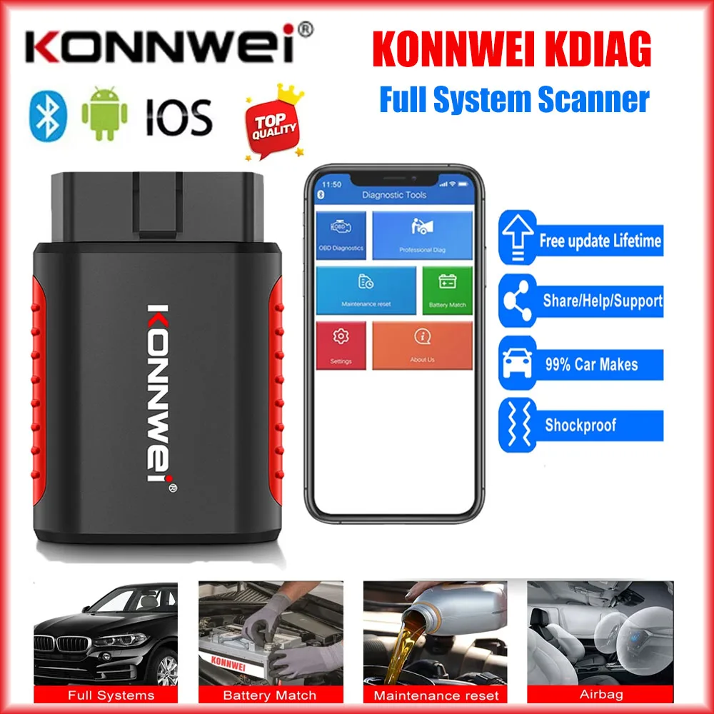 

KONNWEI KDIAG Полная система Автомобильный сканер OBD2 Диагностический инструмент Считыватель автомобильных кодов Сброс масла Аккумулятор Сбросы соответствия OBD2 Bluetooth сканер