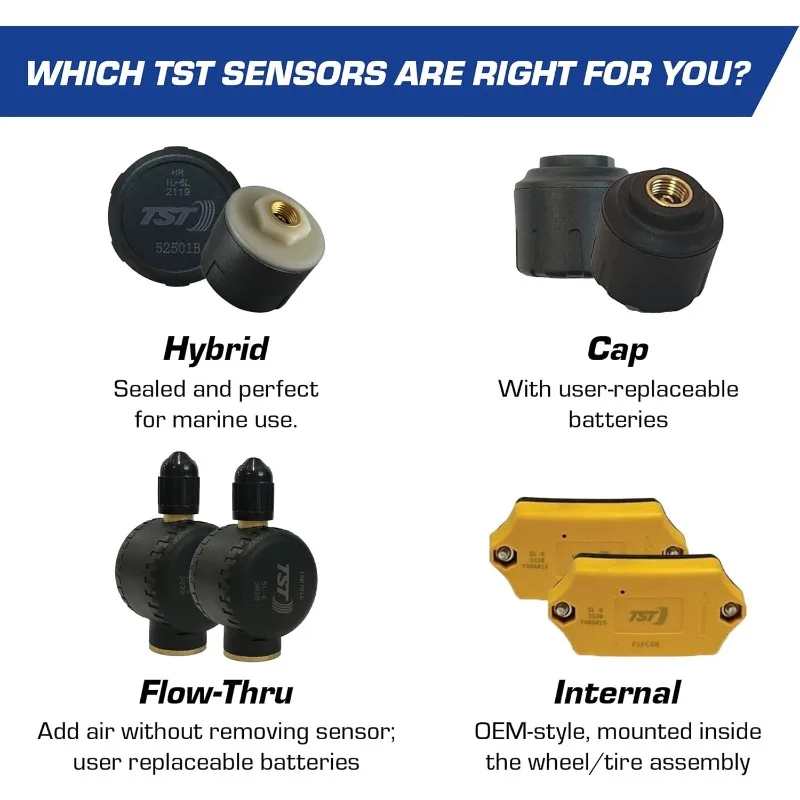 507 Tire Pressure Monitoring System with 4 Cap Sensors and Color Display for Metal/Rubber Valve Stems by Truck System