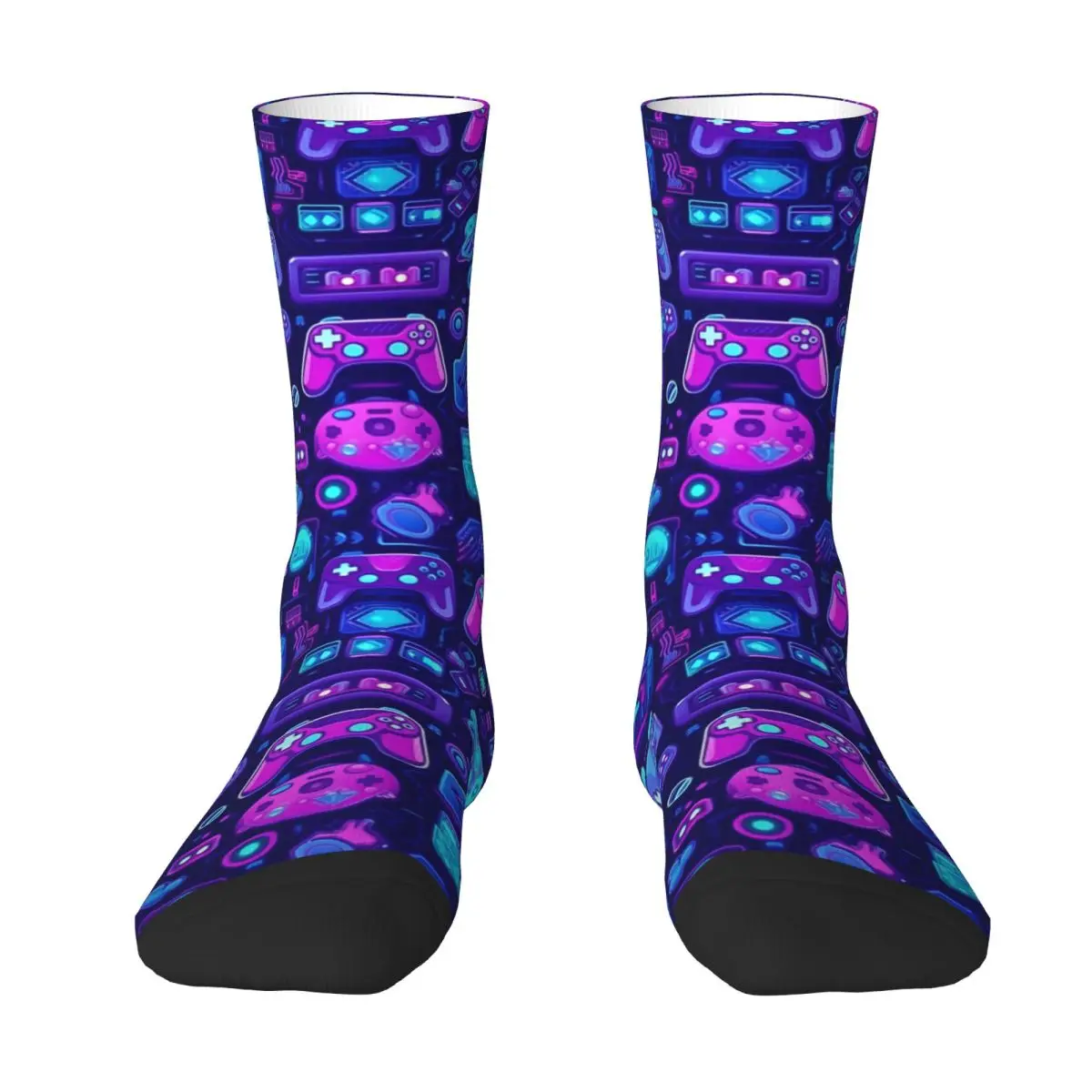 Video Game Controller Socks Autumn Neon Outrun Synthwave Stockings Unisex Men Soft Socks Graphic Skateboard Anti Sweat Socks