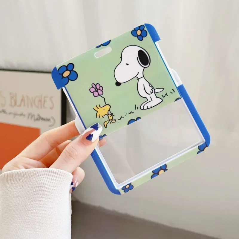 Snoopy Card Holder with Stretchable Badge Reel Employee Pass Work Card Case Sleeve ID Credit Bus Card Cover Student Keychain