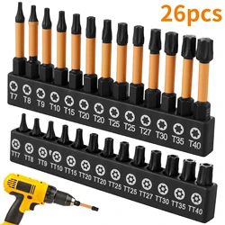 26Pcs Torx Bit Set S2 Alloy Steel 1/4inch Hex Shank Star Bit Kit Sturdy Torx Bit Combination Kit for Electric and Hand  Drills