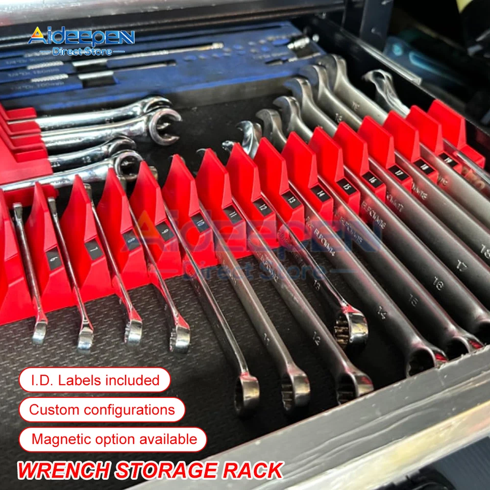 10Pc Red Wrench Organizer Plastic Wrench Organizer Tray Sockets Storage Tools Rack Sorter Standard Spanner Holders Wrench Holder