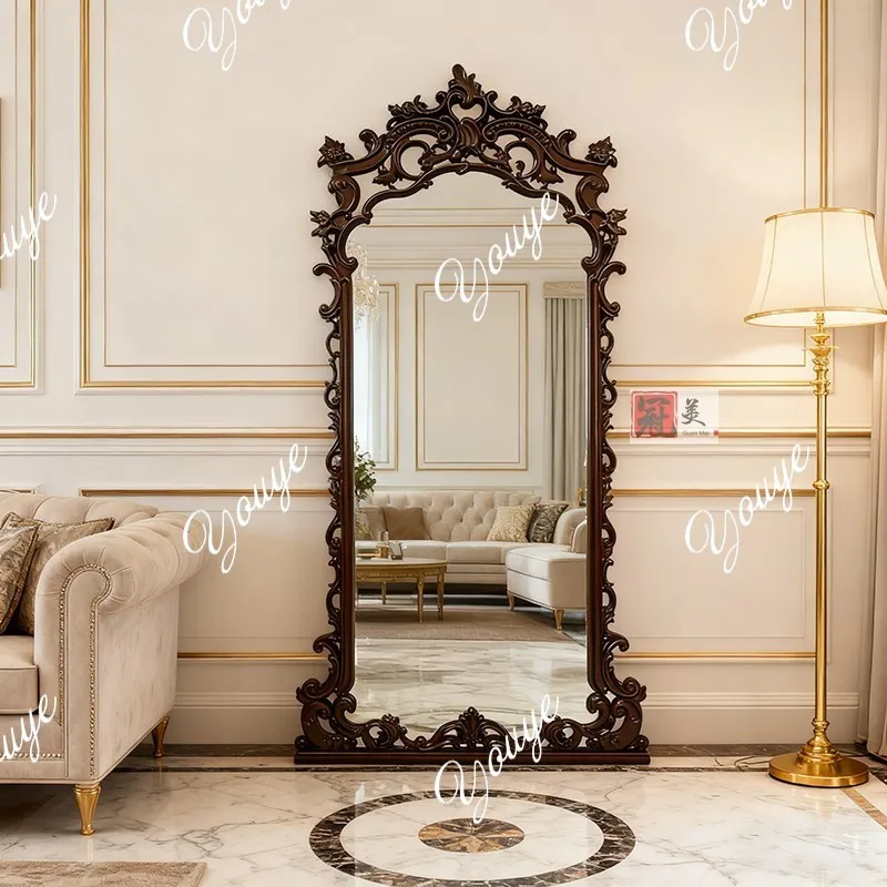 

European retro floor-to-ceiling full-length mirror wall-mounted French carved fitting mirror living room home baroque full-lengt