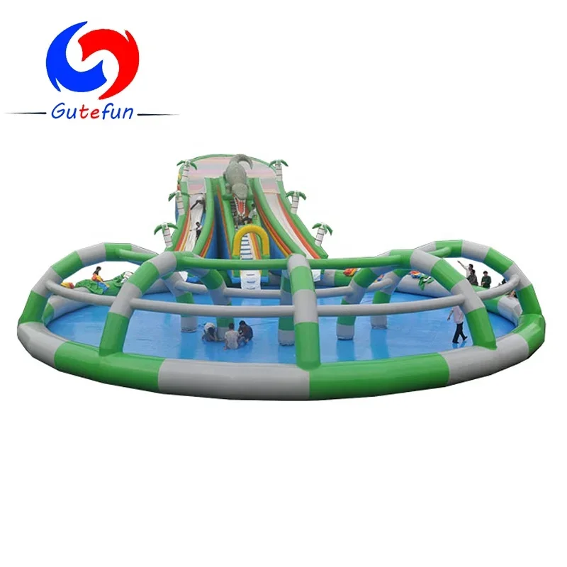 

outdoor mobile commercial jungle themed inflatable water pool park for sale