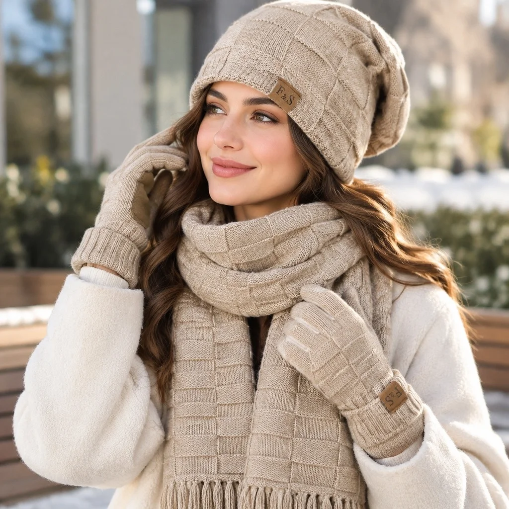 Hat Three Set Hat Office Style with Simple Casual Wear Casual Simple Style Workwear Western Scarf Gloves Letter Pattern Spring