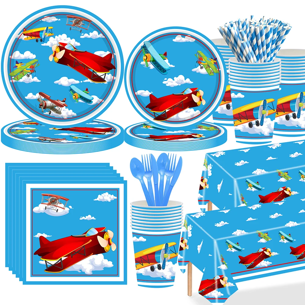 Airplane Party Disposable Tableware Plates Cups Napkins Time Flies Taking Flight Plane Themed Baby Shower Birthday Party Decor