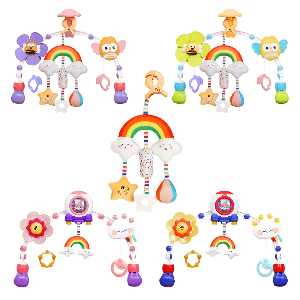 Rainbow& Flowers Multi-Function Hanging Bed Bell,Living Textiles Baby, Crib Toy, Knitted Woodland Characters, Nursery Decor, Per