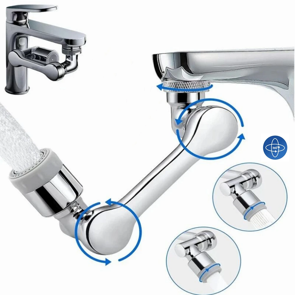 Universal 1080 °Swivel Robotic Arm Swivel Extension Faucet Aerator Kitchen Sink Faucet Extender Water Flow Mode Mixer Tap Nozzle