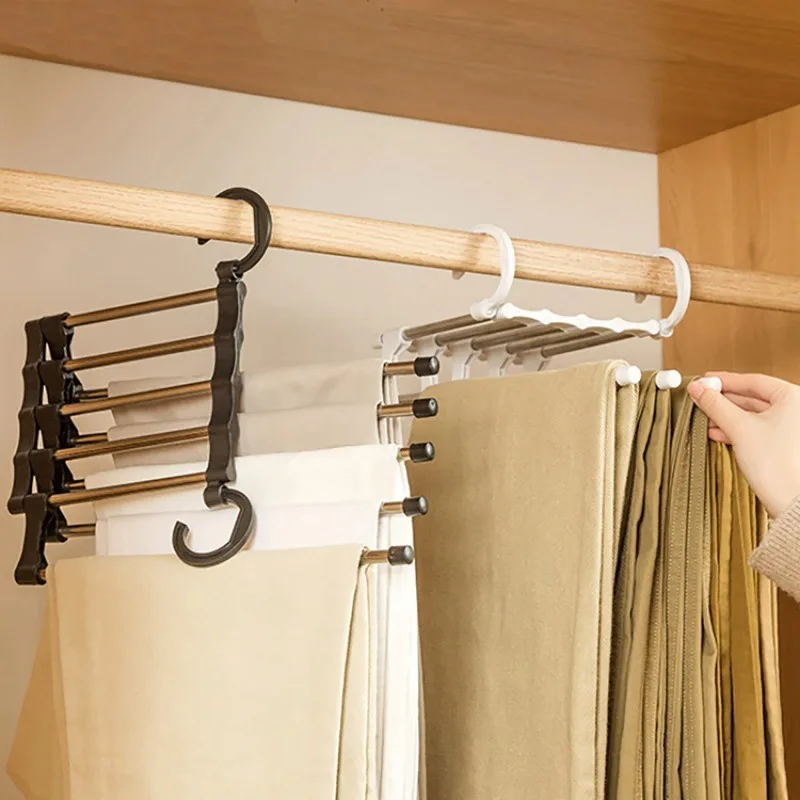 5 Layers Foldable Pants Hangers Space Saving Trouser Hanger Multifunctional Trouser Rack Hanger Hanging Hole for Wardrobe