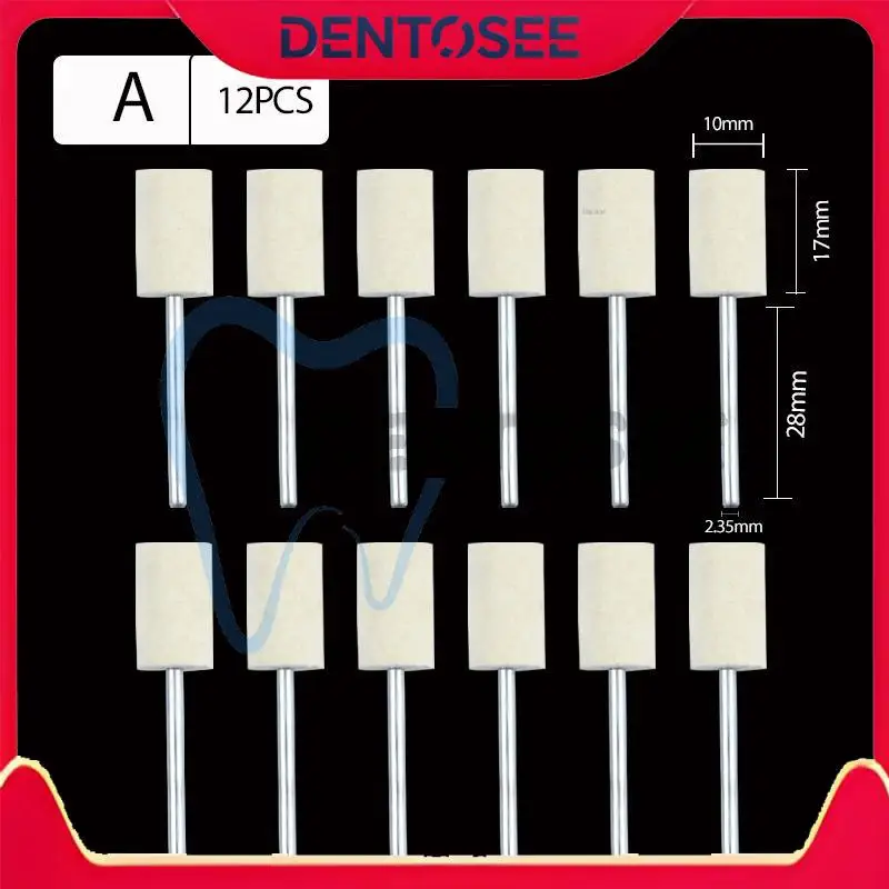 Conjunto de haste de polimento de feltro de lã, 12 peças, pontos montados para molde, acabamento espelhado, ferramenta rotativa dremel, uso em laboratório dentário