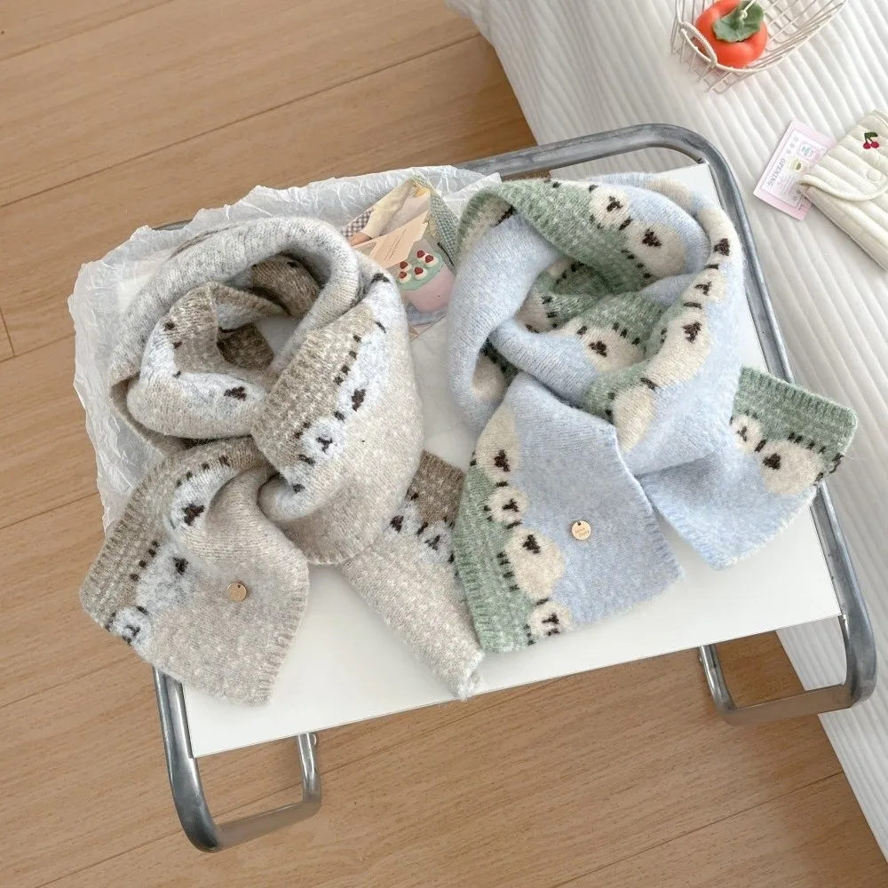 Versatile Cute Sheep Printed Knitted Scarf Windproof Soft Warm Shawl Cold Proof Neck Warmer for Women