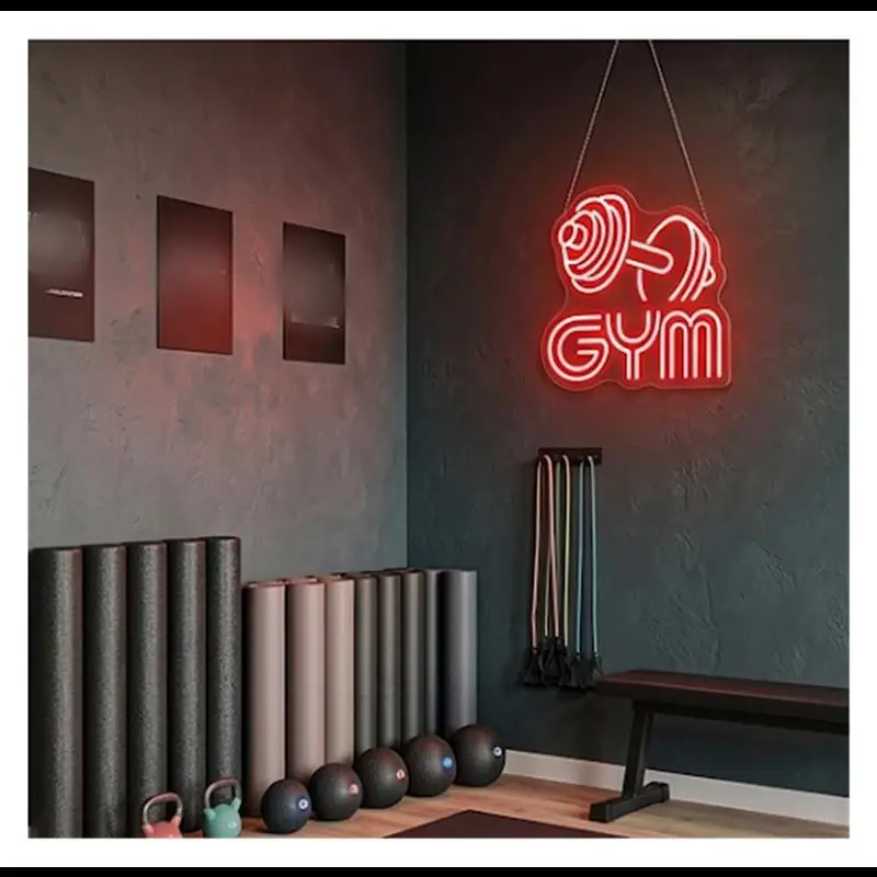 LED GYM Dumbbell Shaped Neon Sign, USB Powered Decor For Gym & Home Fitness Area