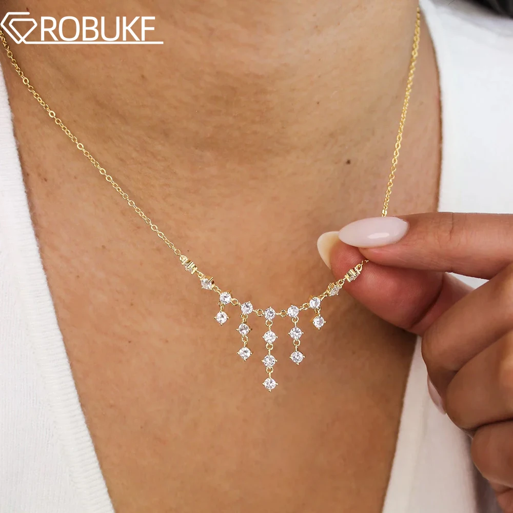 

1.8cttw Waterfall Full Moissanite Diamond Pendant Necklace for Women S925 Silver Long Tassel Dainty Wedding Bridal Jewelry Gifts