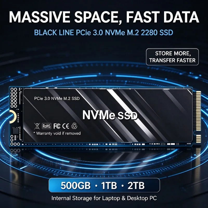 New SSD NVMe M2 Black line 500GB 1TB 2TB NVMe M2 SSD M.2 2280 PCIe 3.0 Internal Solid State Drives Disk for Laptop Desktop Gen3.
