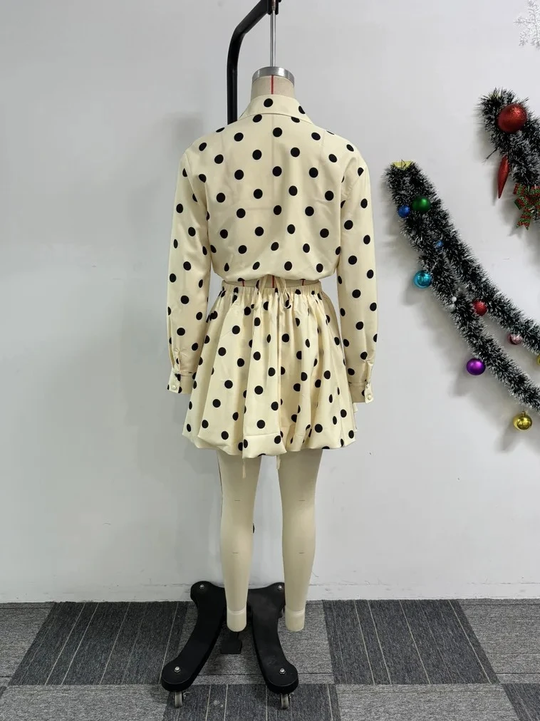 BWQ Damesset met lange mouwen, botprint, blouse, shirt en bubble minirokken, pak 2025, zomermode, twee 2-delige sets, outfit