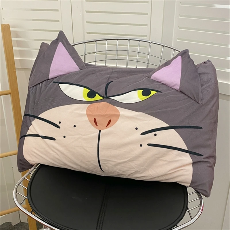 Cute Cartoon Bad Lucifer Cat Pillowcase Kawaii Japanese Style Pillow Anime Grey Cat Pillowcase Bed Home Decor Gifts Girl