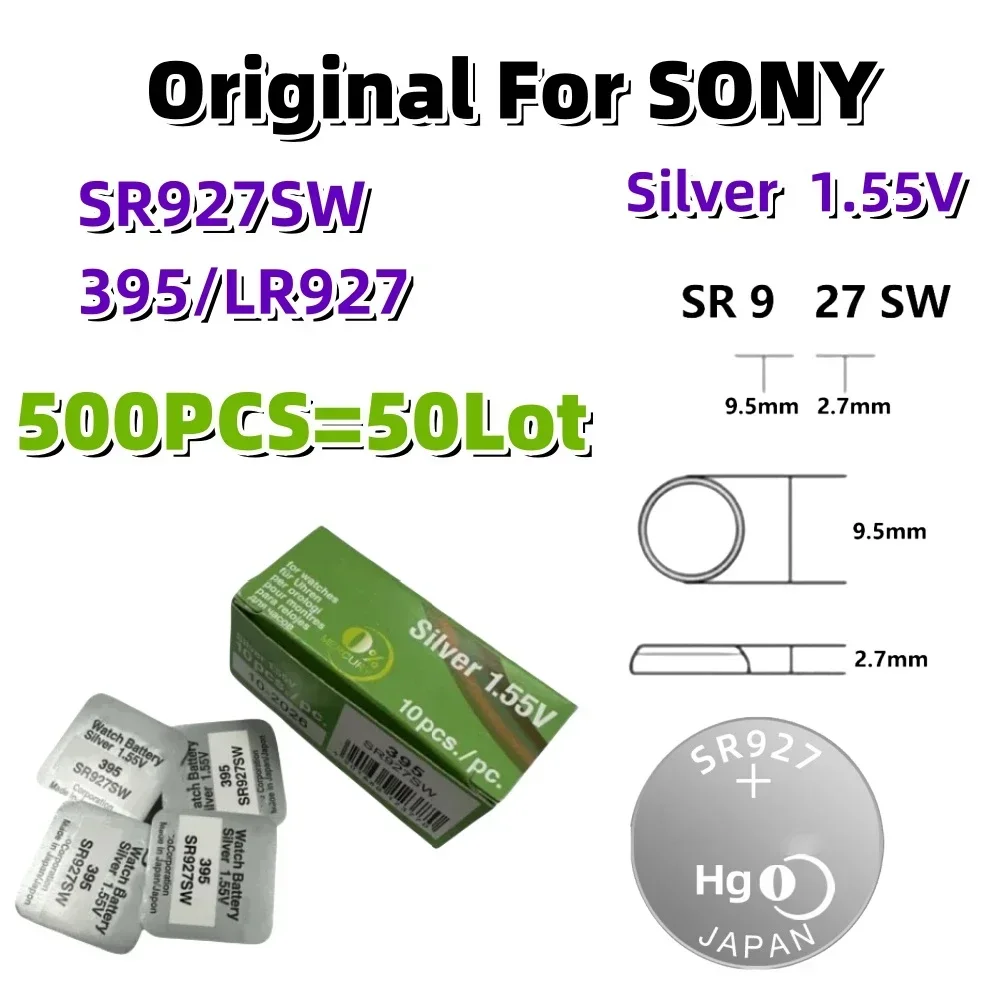 

500PCS Original For Sony SR927SW AG7 395 LR927 395A 1.55VLithium Batteries Button Cell for Watch Toys Control Calculator Toy