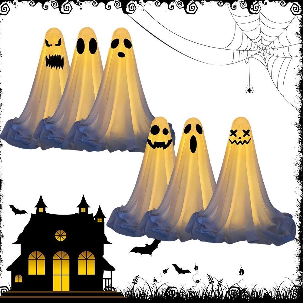 

65 Inch Halloween Ghost Light Battery Operated White Spooky Ghost Halloween Decor Light Courtyard Standing Halloween Decoration