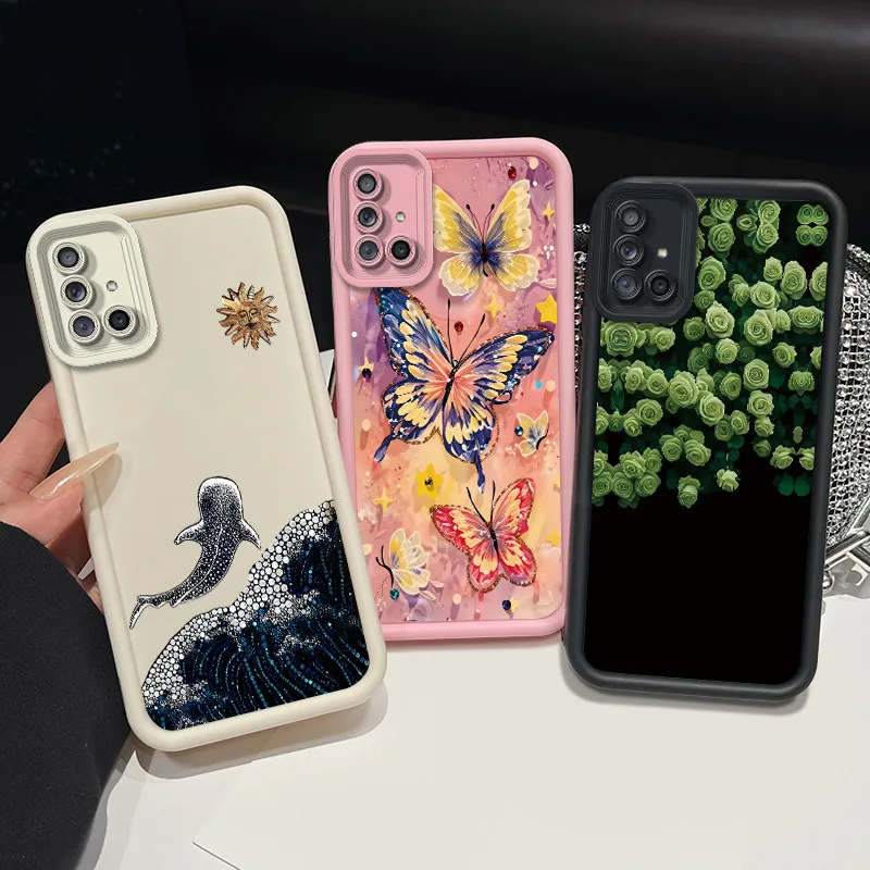 Phone Case For Samsung Galaxy A71 A51 4G A715F A515F Casing Butterfly Flower Whale Pattern Matte Anti Drop Soft Protective Cover