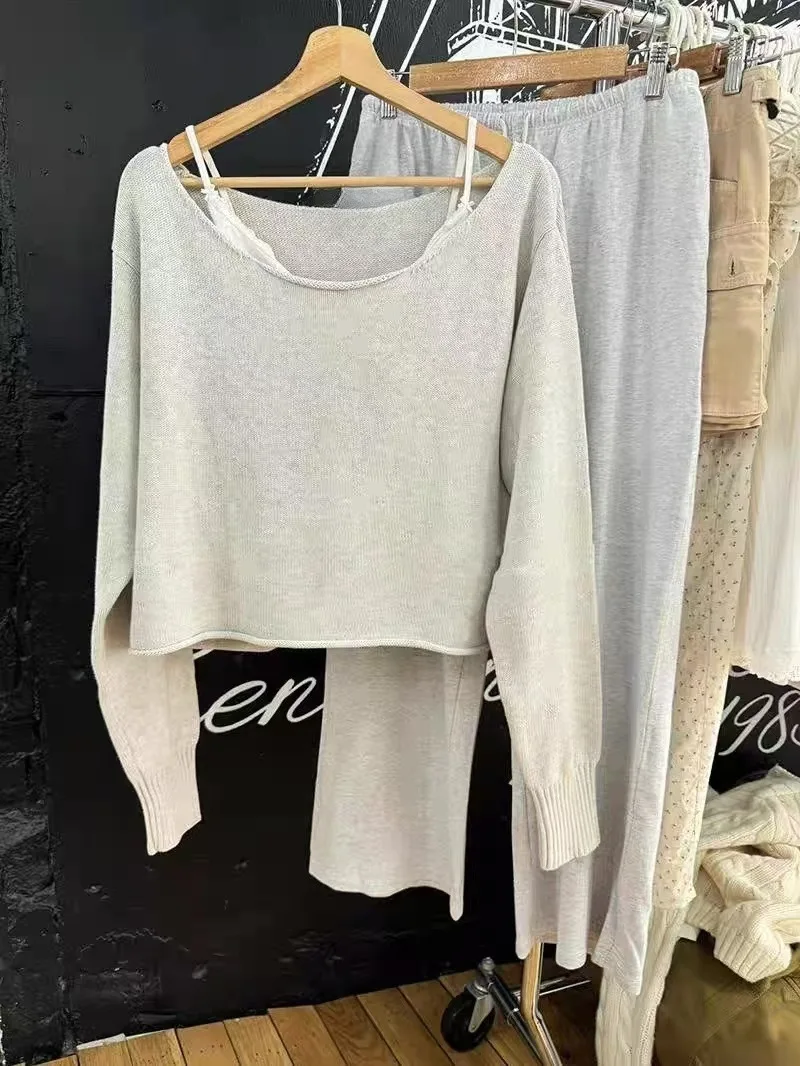 Solod Color Gray Long Sleeve Large Collar Autumn Sweater Sweet Knitting Short Pullover Tops Woman Casual Female Clothing