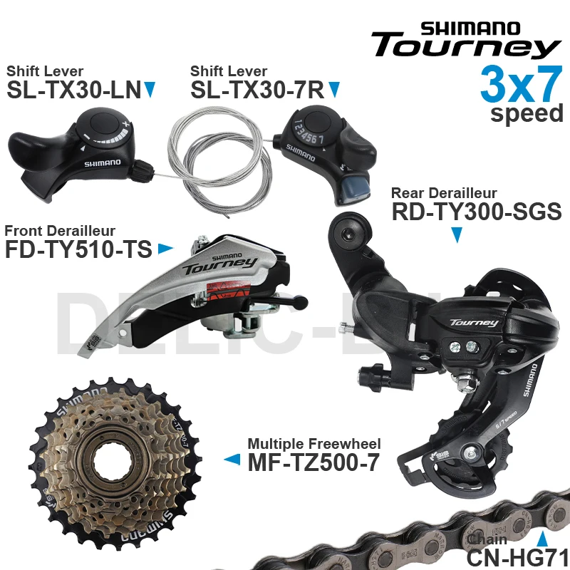 SHIMANO TOURNEY 3x6 3x7 Speed Groupset include SL-TX30 Shifter RD-TY300 Rear Derailleur MF-TZ500 Cassette Sprocket CN-HG71 Chain