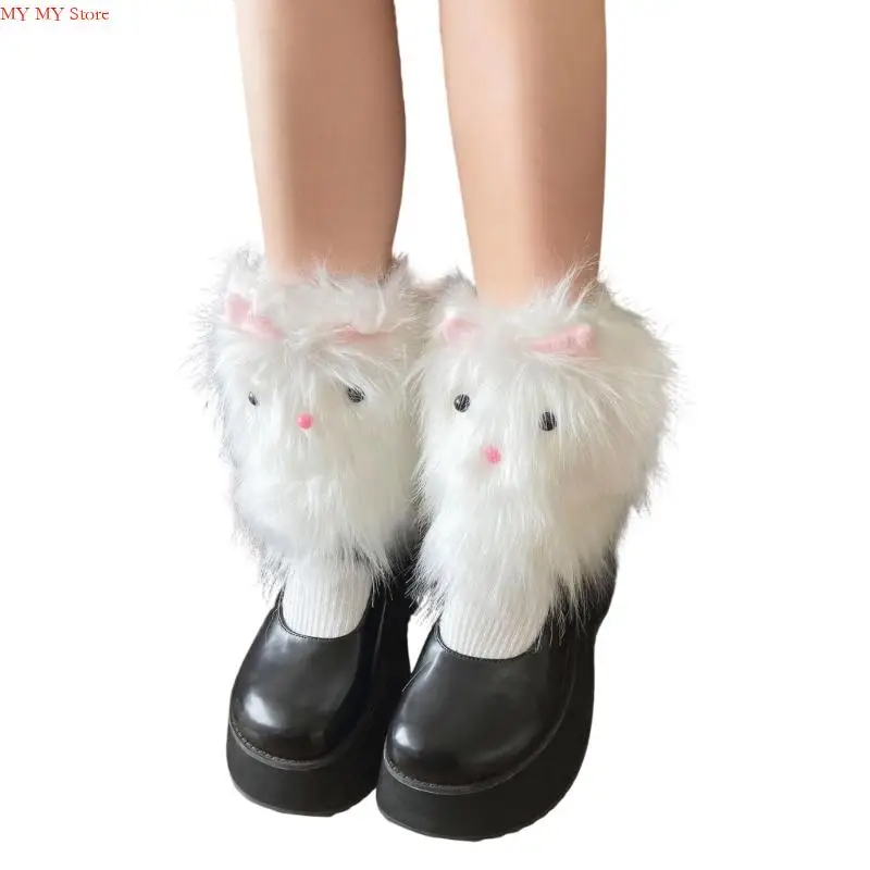 

Plush Furry Leg Warmers for Women Cozy Winter Boot Toppers Thermal Ear Fuzzy Foot Covers Footless Socks Gaiters
