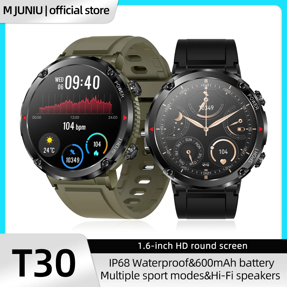 Smart Watch 1.6inch 400*400 Round Screen Bluetooth Call Heart Rate Hi-Fi Speakers IP68 Waterproof Sport Tracket Smartwatch